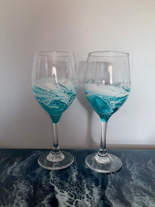 Ocean Resin Stemmed Wine Glasses Turquoise
